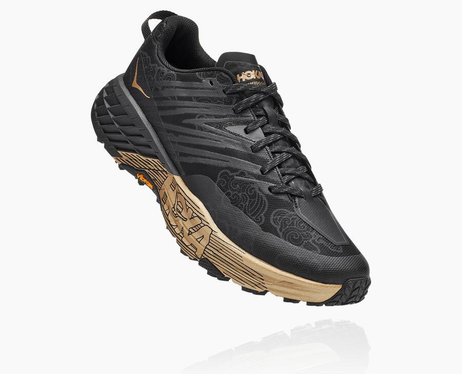 Hoka Womens Trail Shoes NZ - Hoka Speedgoat 4 Black/Gold (SNI806297)